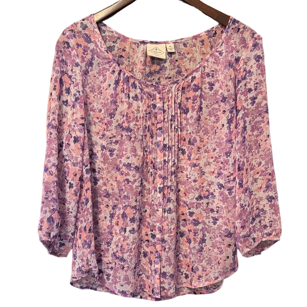 St. John's Bay Colorful Lightweight Sheer Purple Floral Blouse Size SP - Picture 2 of 3